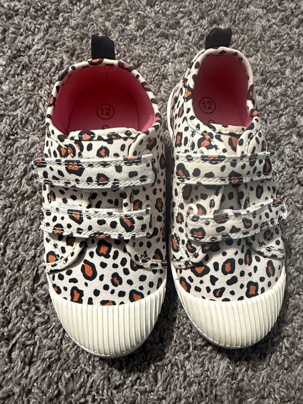 Cat & Jack White Leopard Print Velcro Sneakers with Orange Accents